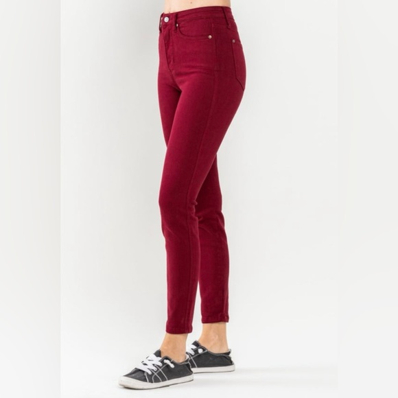 Judy Blue Denim - JUDY BLUE HIGH WAIST TUMMY CONTROL SCARLET GARMENT DYED SKINNY JEANS